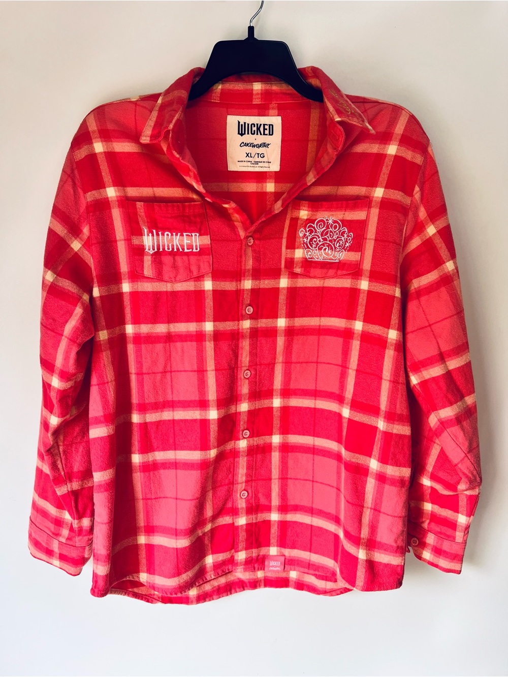 Cakeworthy Wicked Glinda Plannel Pink Plaid Button Up